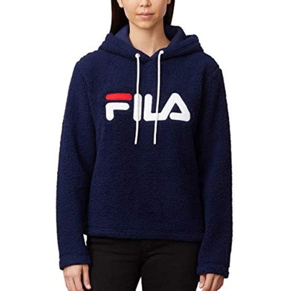 Fila Women’s Sherpa Fleece Hoodie Pullover Navy Cozy Comfortable Size Small